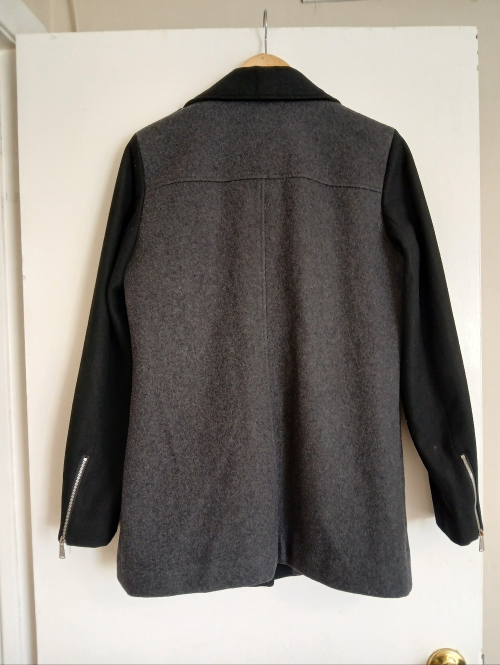 Michael Kors 8 Two-Tone Black and Charcoal Pea Coat Asymmetrical Moto Jacket - Picture 2 of 6